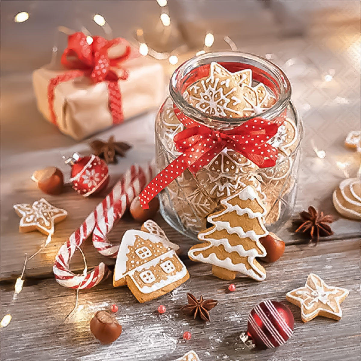 Guardanapo para Decoupage Ambiente 33x33cm com 20 Unidades - Pote de Biscoitos de Natal
