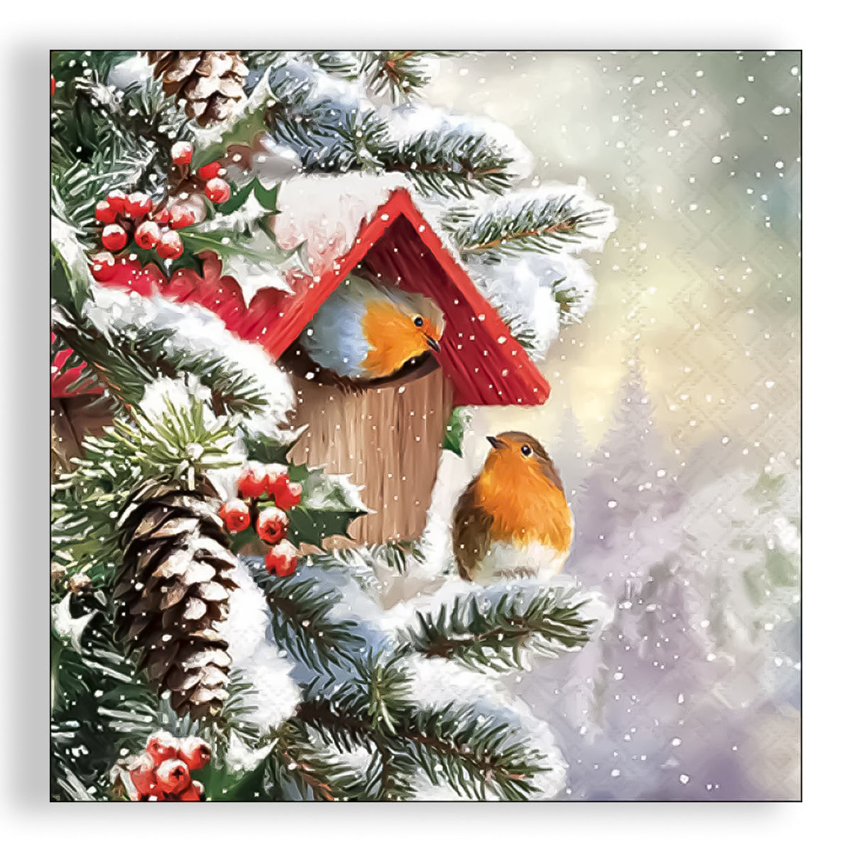 Guardanapo para Decoupage Ambiente 33x33cm com 20 Unidades - Natal Casa com Pintassilgos