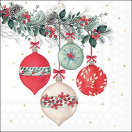 Guardanapo para Decoupage Ambiente 33x33cm com 2 Unidades - Bolas de Natal com Bagas Brancas