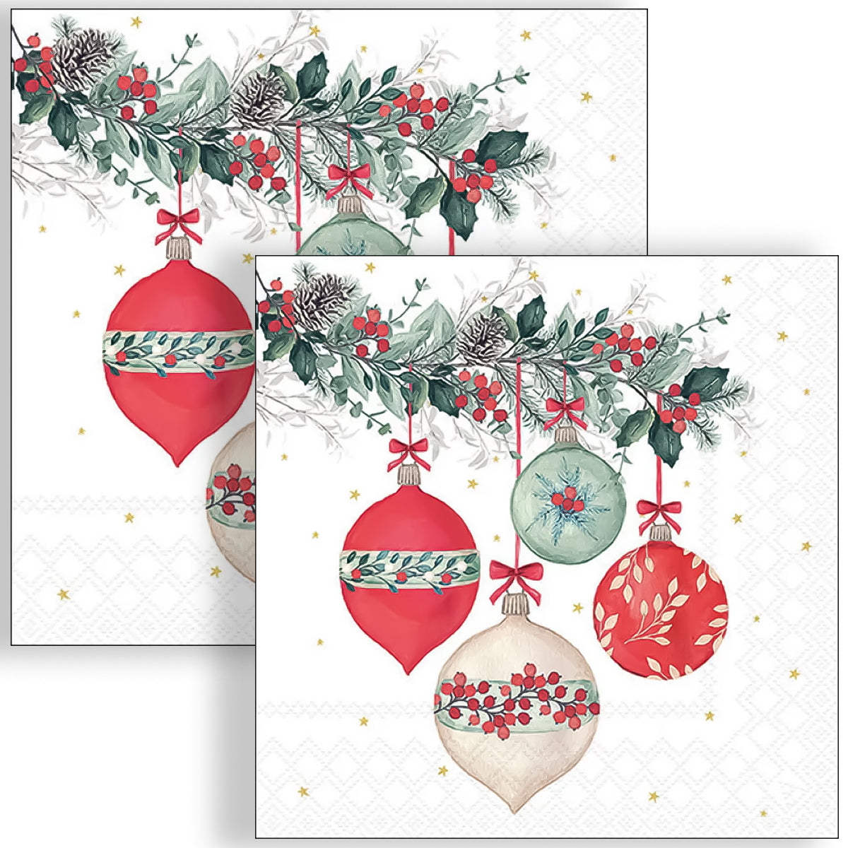 Guardanapo para Decoupage Ambiente 33x33cm com 20 Unidades - Bolas de Natal com Bagas Brancas