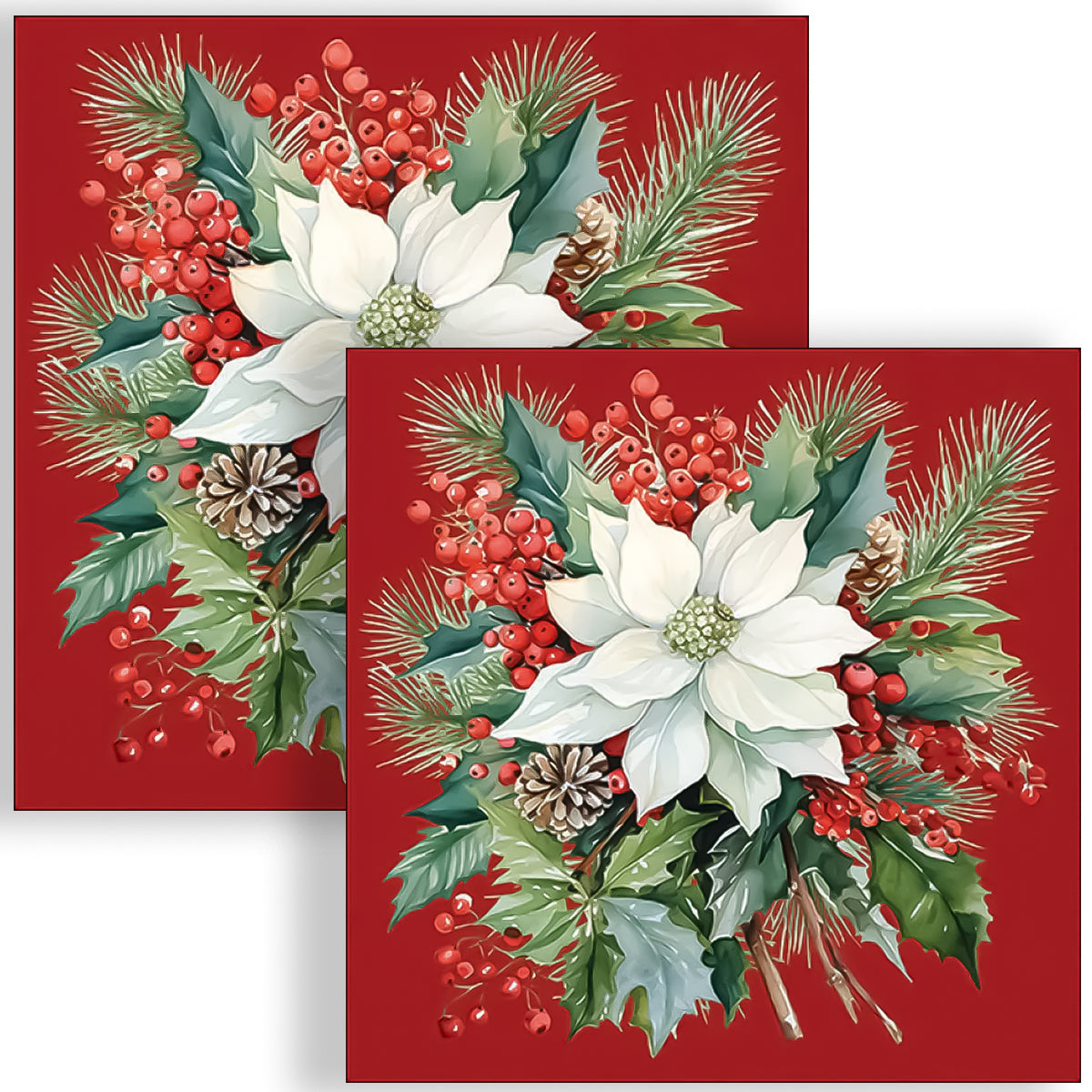 Guardanapo para Decoupage Ambiente 33x33cm com 20 Unidades - Buque de Flor do Natal Vermelha