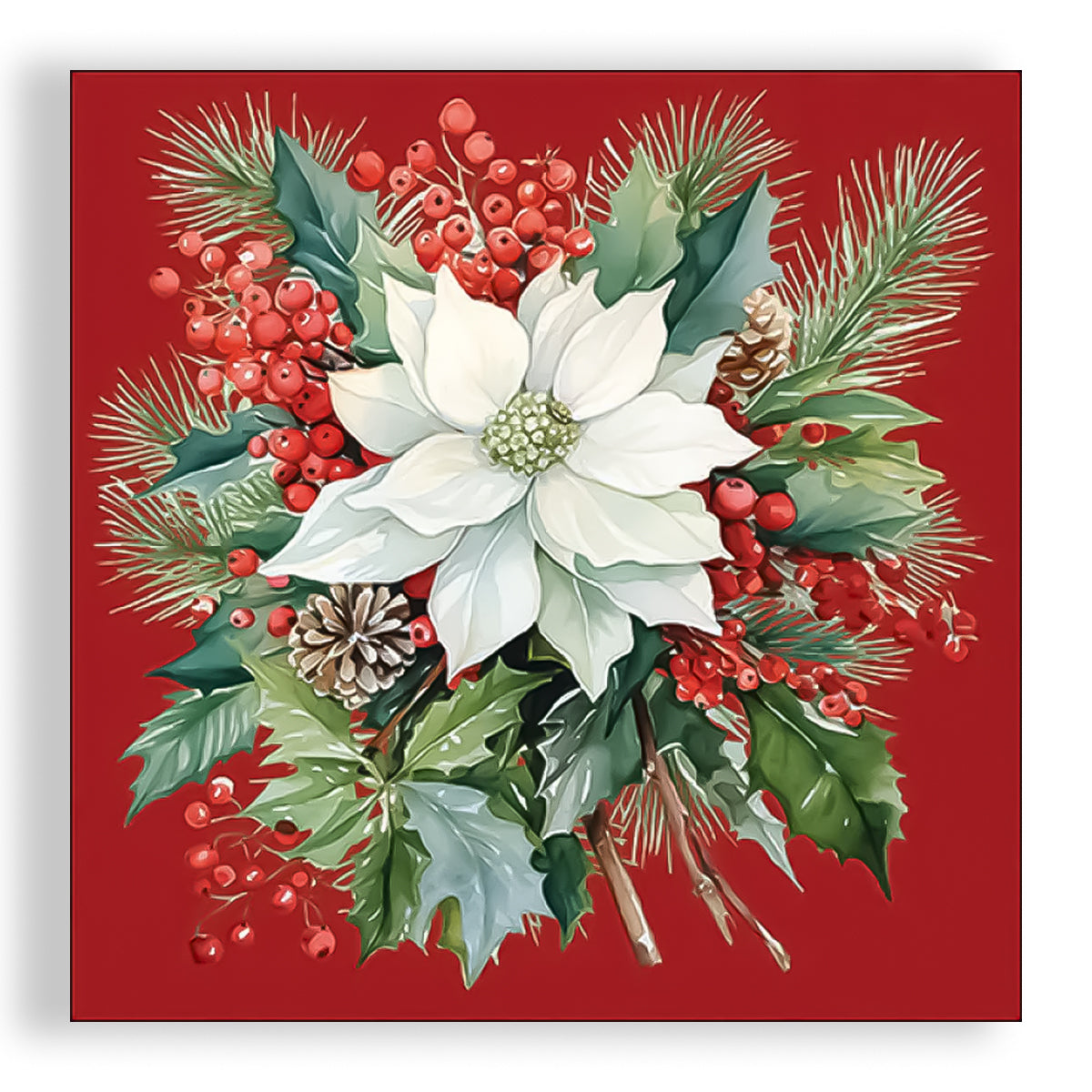Guardanapo para Decoupage Ambiente 33x33cm com 2 Unidades - Buque de Flor do Natal Vermelha