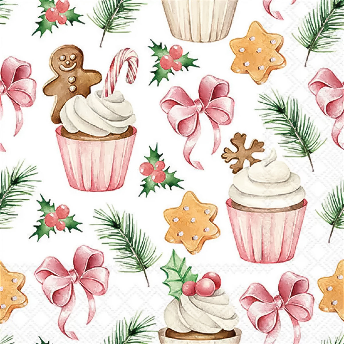 Guardanapo para Decoupage Ambiente 33x33cm com 20 Unidades - Doces de Natal Rosa