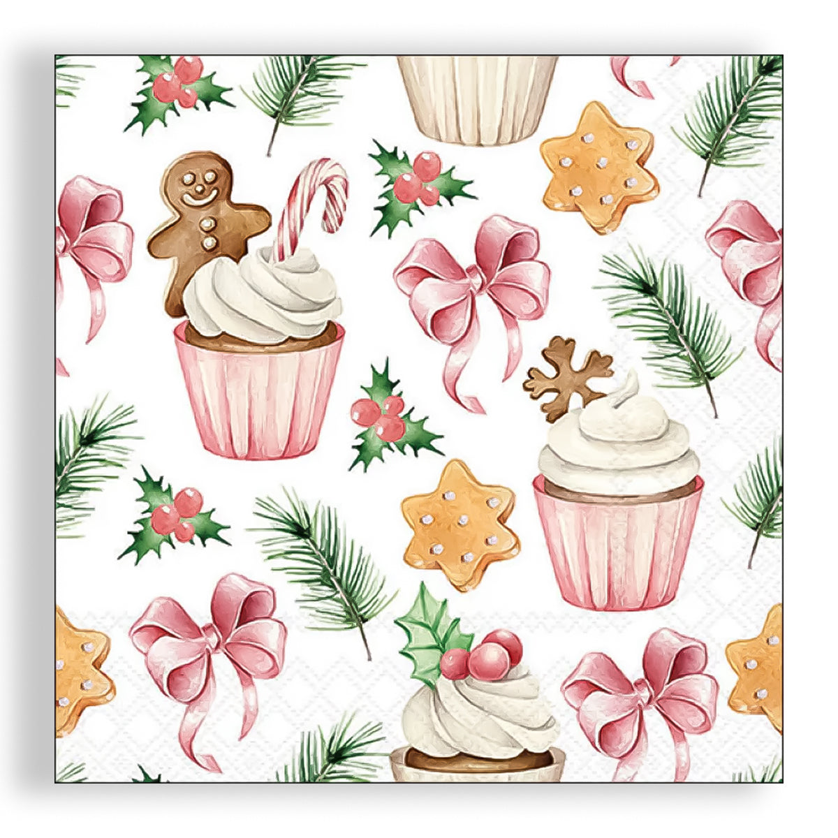 Guardanapo para Decoupage Ambiente 33x33cm com 20 Unidades - Doces de Natal Rosa