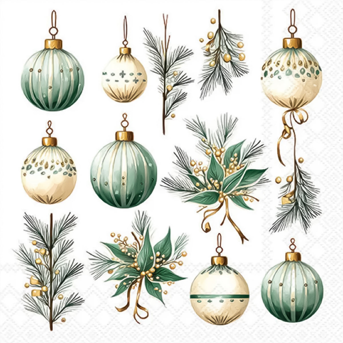 Guardanapo para Decoupage Ambiente 33x33cm com 20 Unidades - Natal Enfeites Pendurados Verde