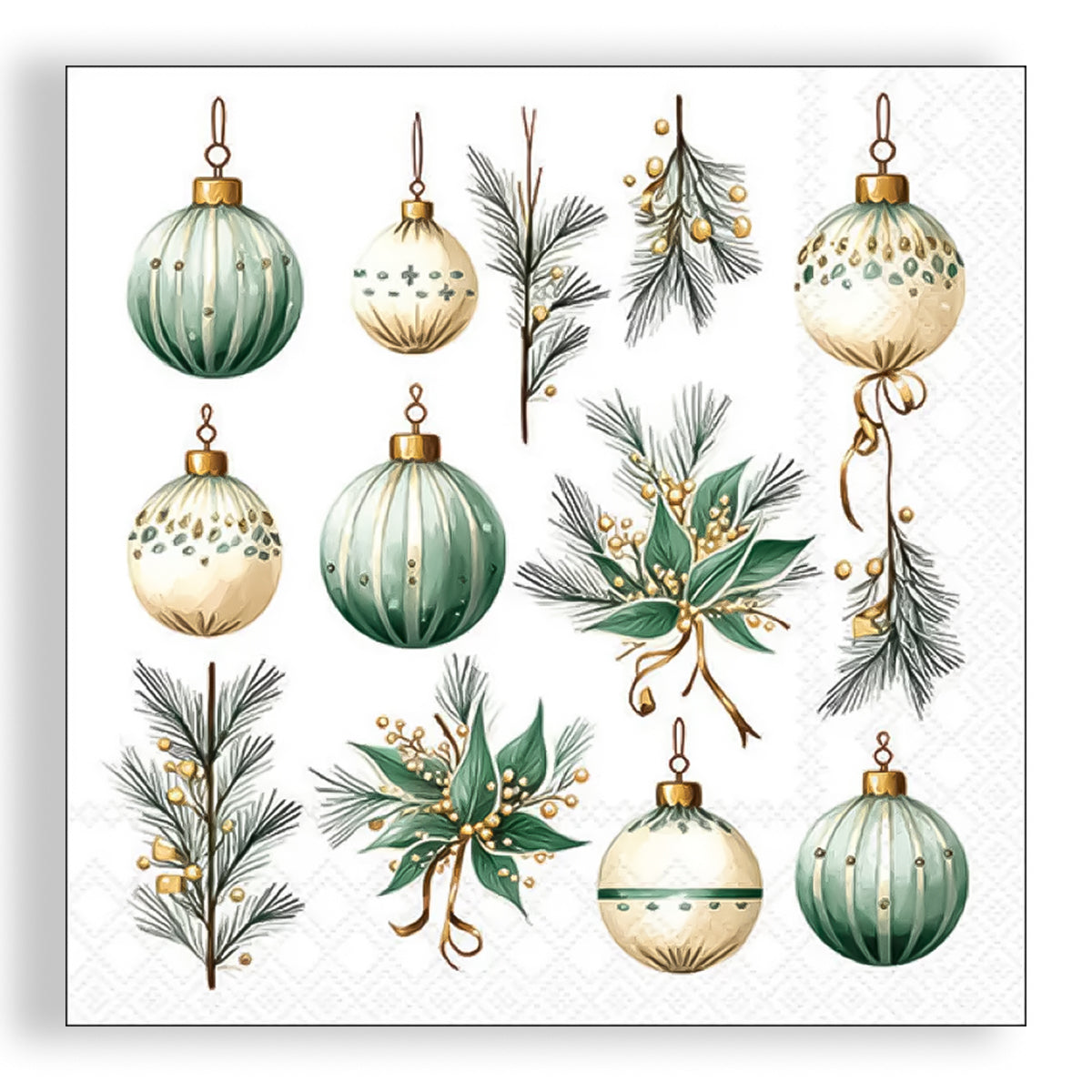 Guardanapo para Decoupage Ambiente 33x33cm com 20 Unidades - Natal Enfeites Pendurados Verde