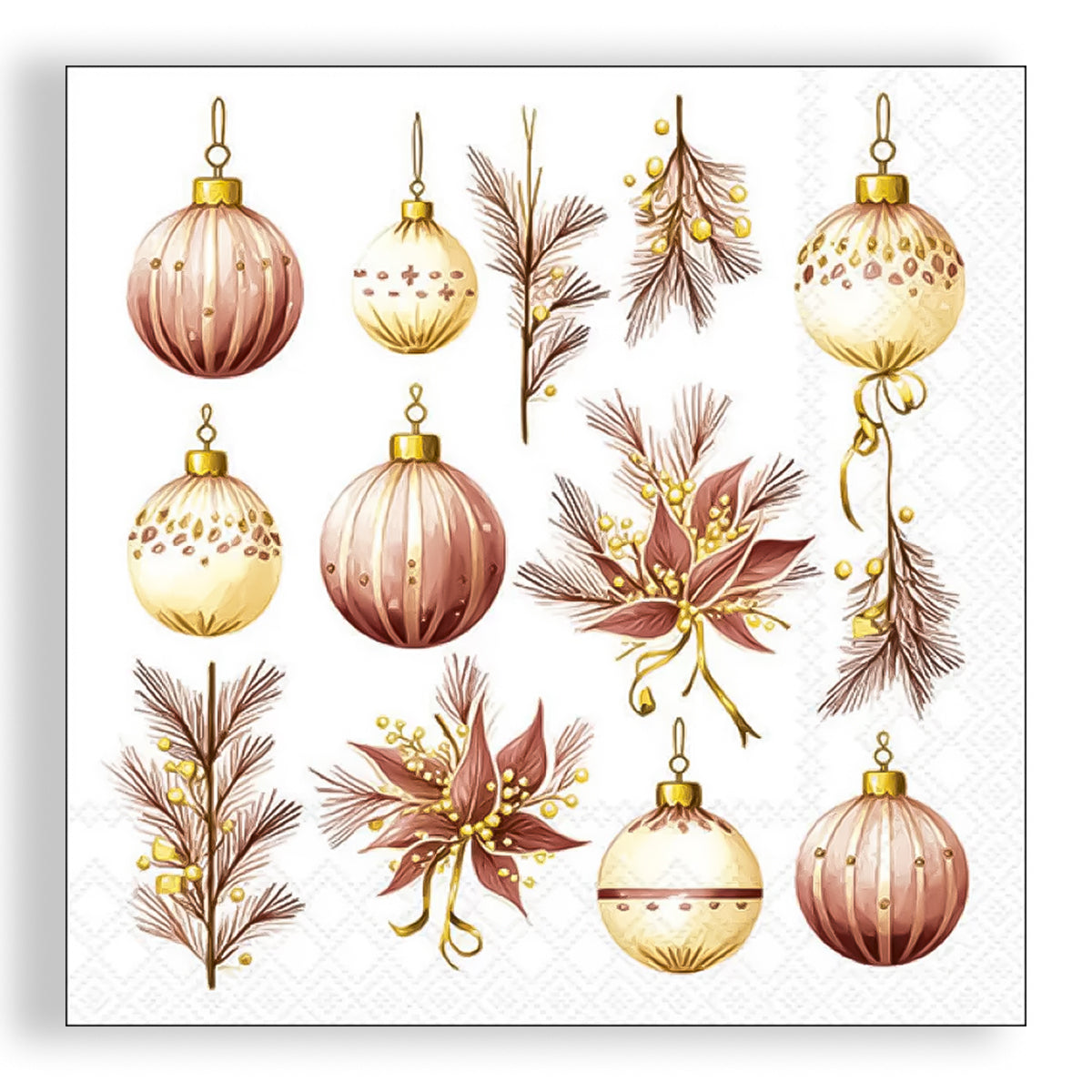 Guardanapo para Decoupage Ambiente 33x33cm com 2 Unidades - Natal Enfeites Pendurados Bordo