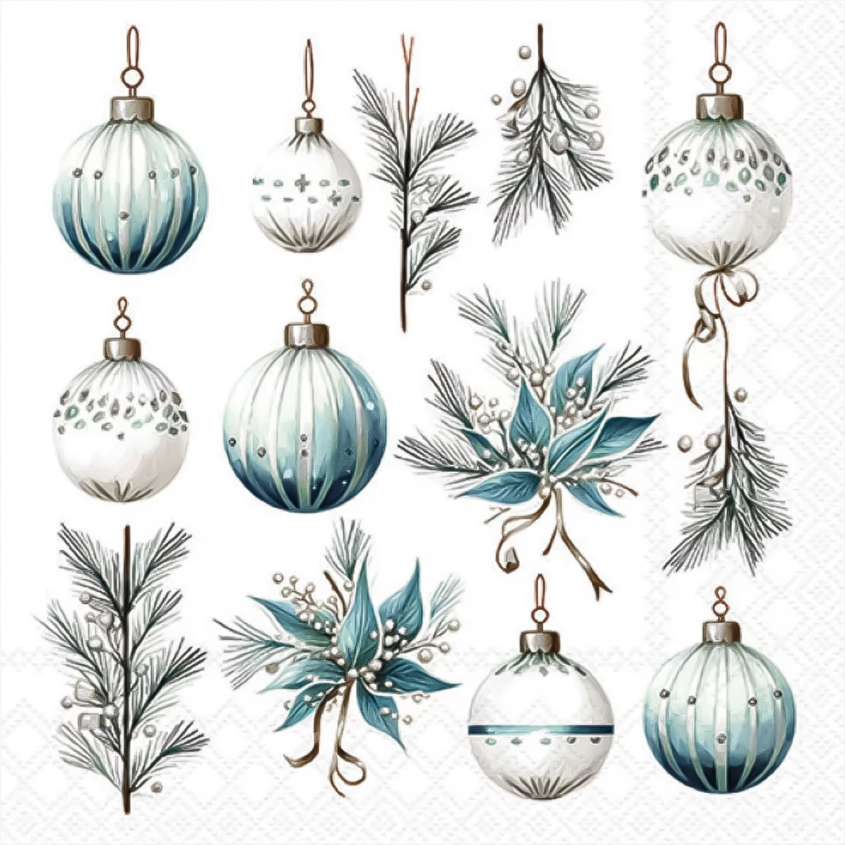 Guardanapo para Decoupage Ambiente 33x33cm com 20 Unidades - Natal Enfeites Pendurados Prata