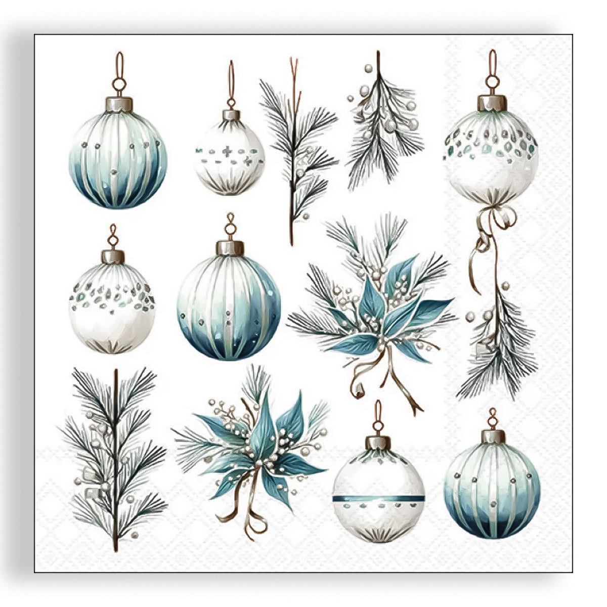 Guardanapo para Decoupage Ambiente 33x33cm com 20 Unidades - Natal Enfeites Pendurados Prata