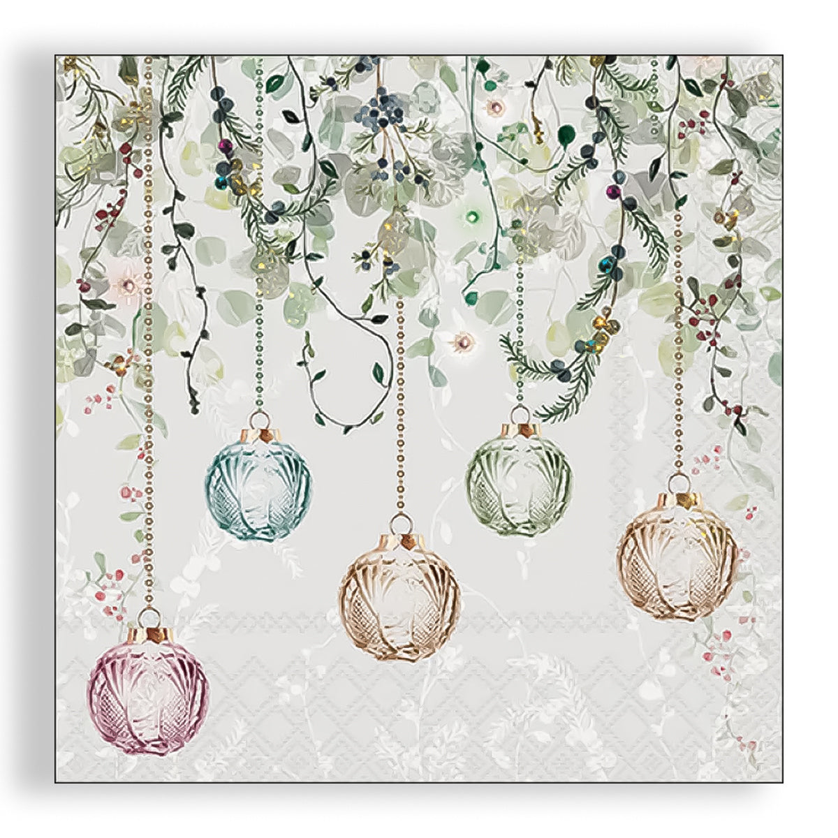 Guardanapo para Decoupage Ambiente 33x33cm com 20 Unidades - Natal Floral Cinza