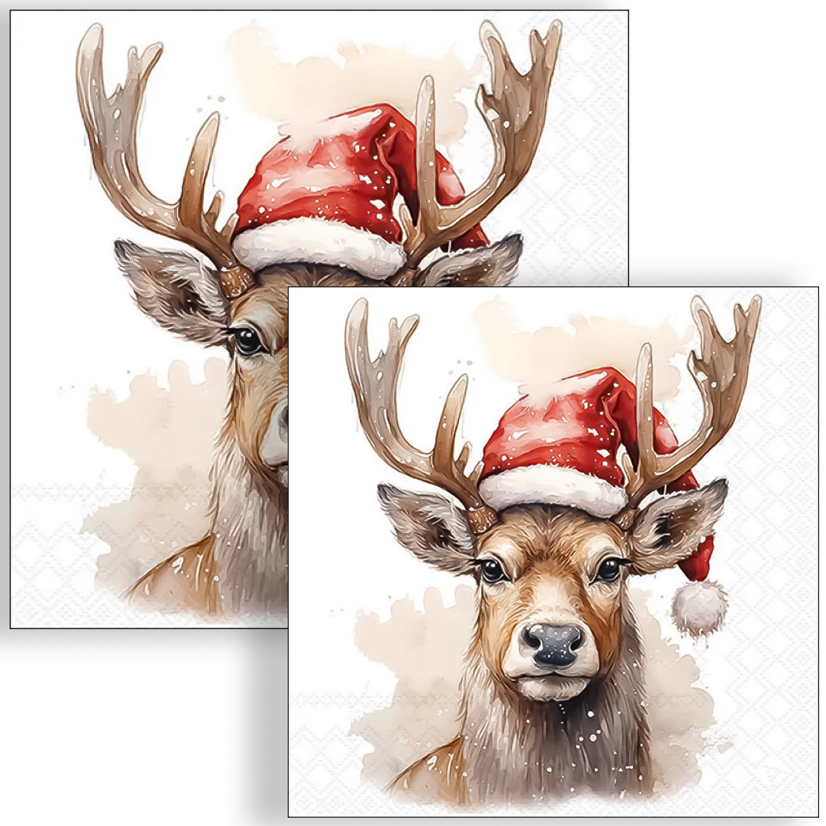 Guardanapo para Decoupage Ambiente 33x33cm com 20 Unidades - Natal Cervo com Gorro de Papai Noel Branco