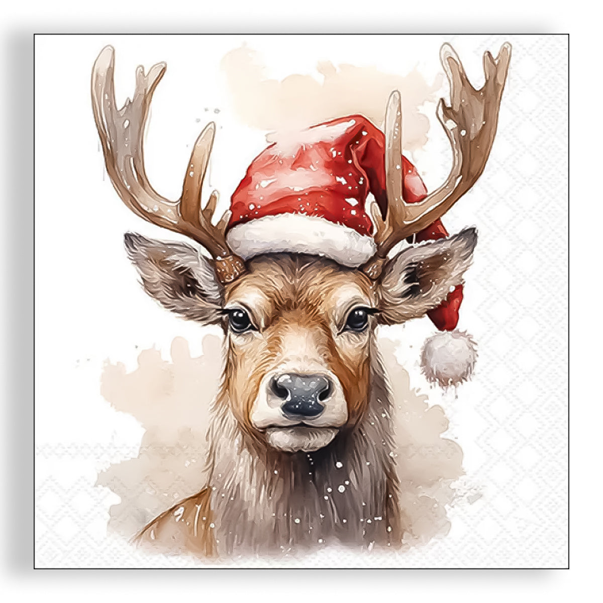 Guardanapo para Decoupage Ambiente 33x33cm com 2 Unidades - Natal Cervo com Gorro de Papai Noel Branco