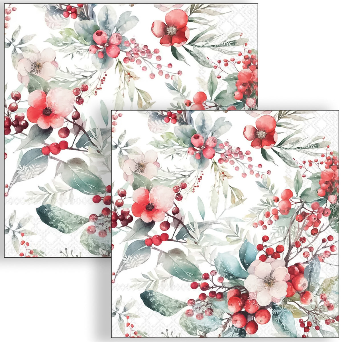 Guardanapo para Decoupage Ambiente 33x33cm com 2 Unidades - Natal Bagas de Inverno