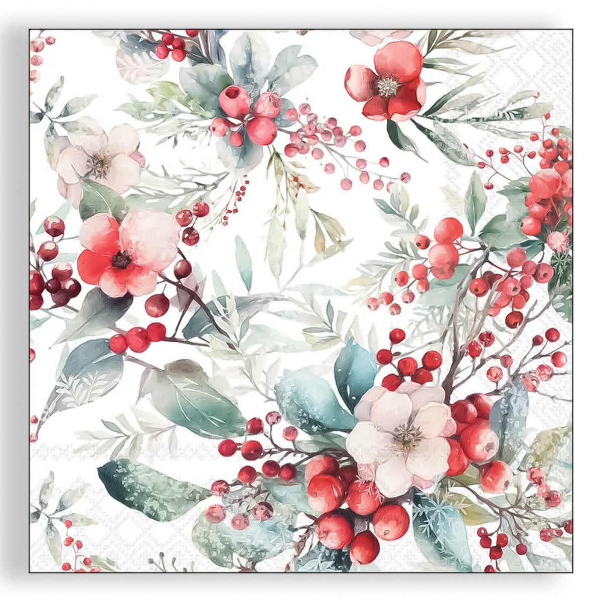 Guardanapo para Decoupage Ambiente 33x33cm com 2 Unidades - Natal Bagas de Inverno