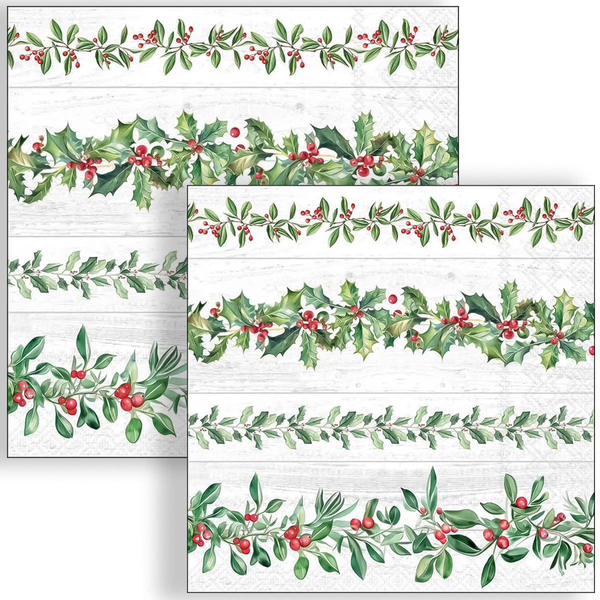 Guardanapo para Decoupage Ambiente 33x33cm com 20 Unidades - Natal Guirlandas de Folhas Cinza