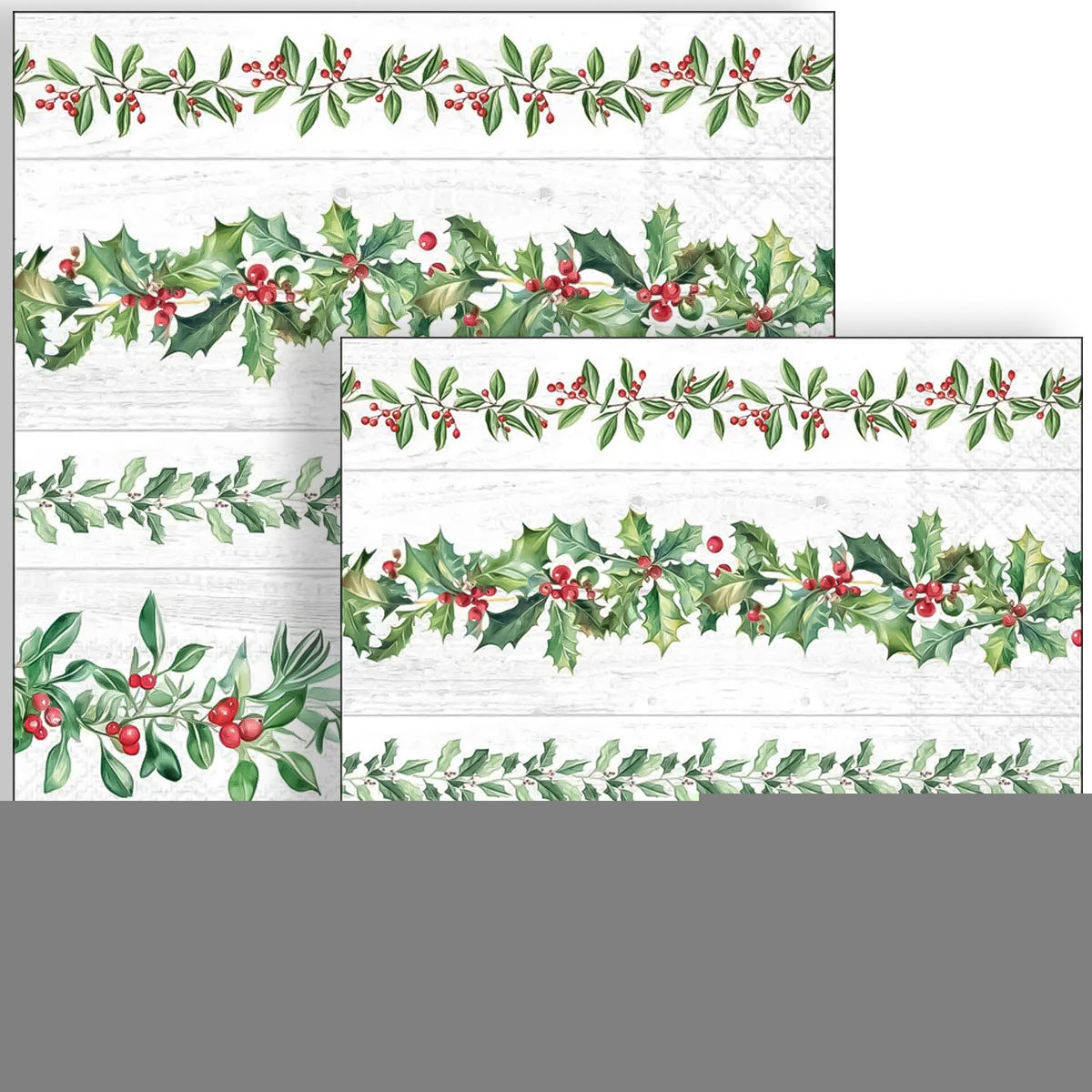 Guardanapo para Decoupage Ambiente 33x33cm com 2 Unidades - Natal Guirlandas de Folhas Cinza