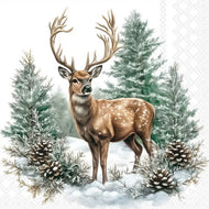 Guardanapo para Decoupage Ambiente 33x33cm com 2 Unidades - Natal Cervo de Inverno Branco