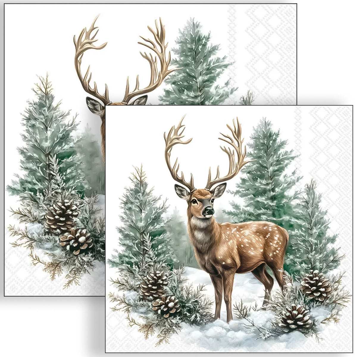 Guardanapo para Decoupage Ambiente 33x33cm com 20 Unidades - Natal Cervo de Inverno Branco