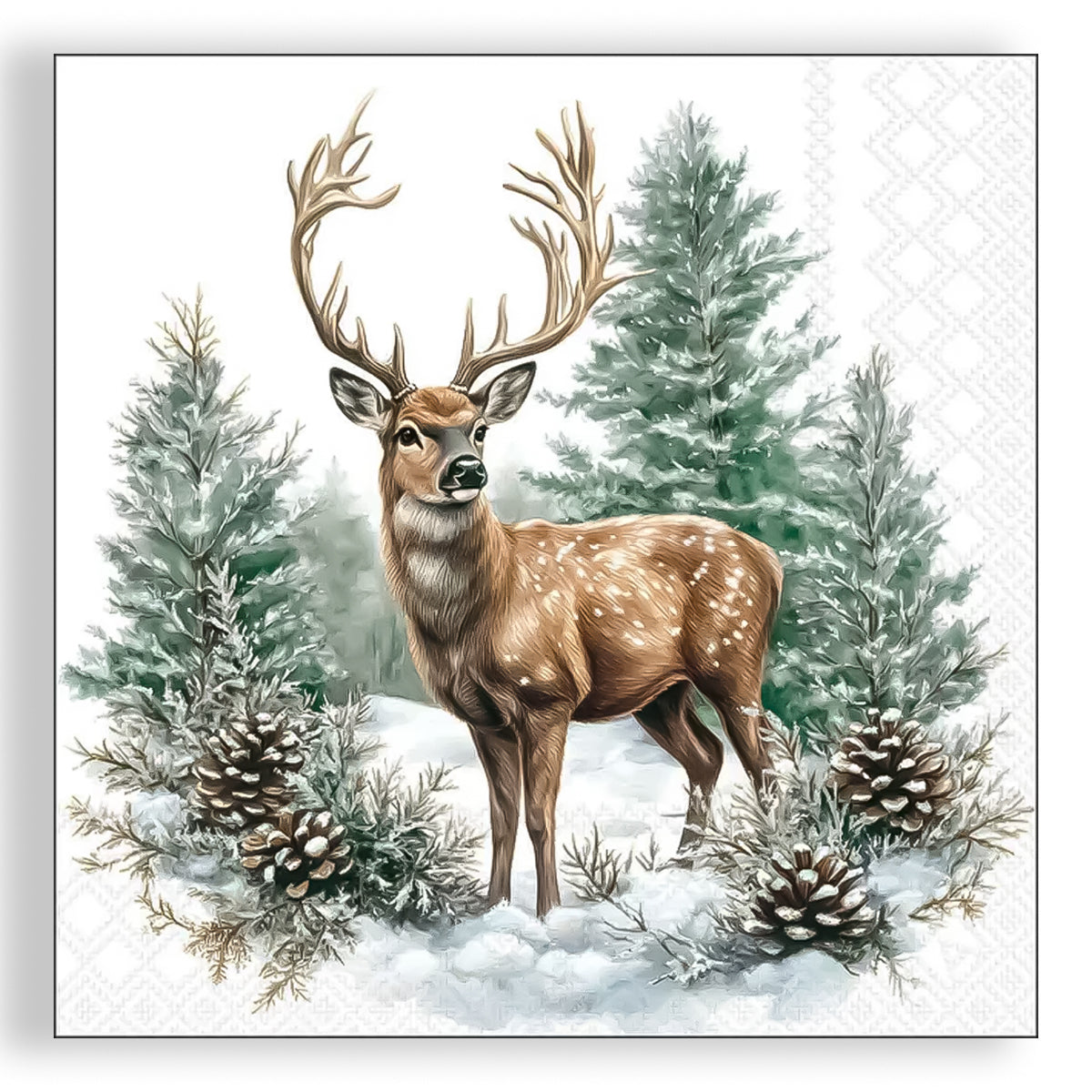 Guardanapo para Decoupage Ambiente 33x33cm com 20 Unidades - Natal Cervo de Inverno Branco