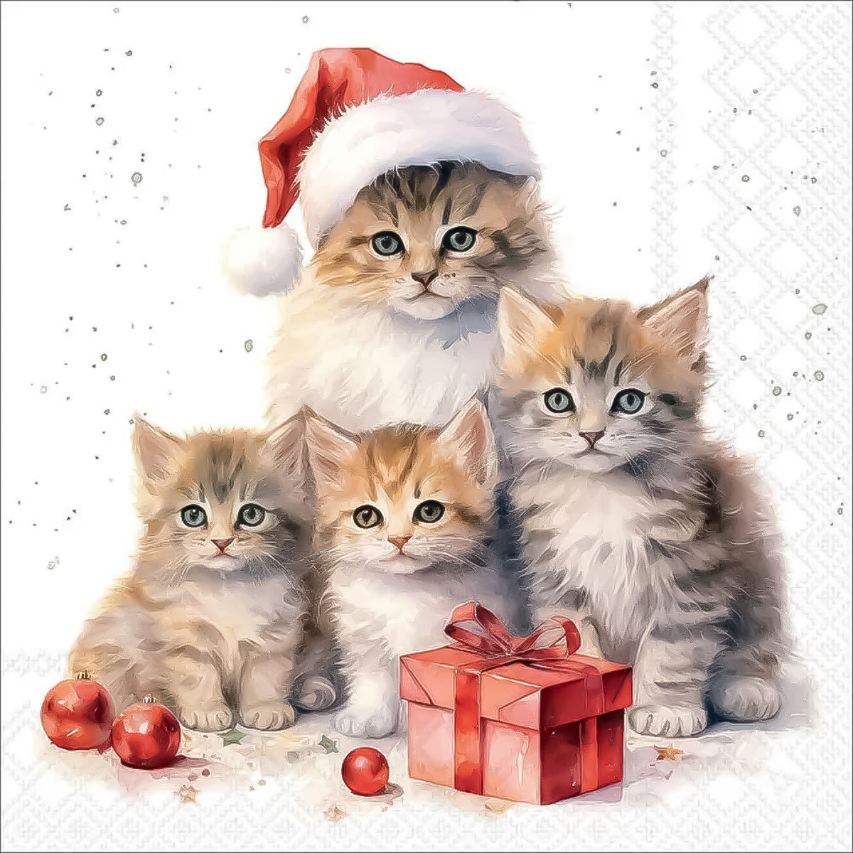 Guardanapo para Decoupage Ambiente 33x33cm com 2 Unidades - Gatinhos de Natal