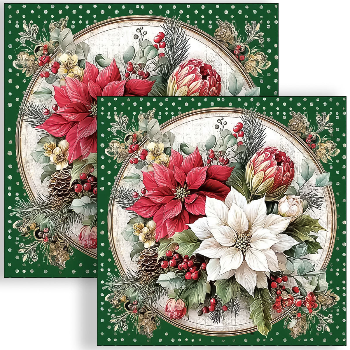 Guardanapo para Decoupage Ambiente 33x33cm com 20 Unidades - Natal Cenario Floral Verde