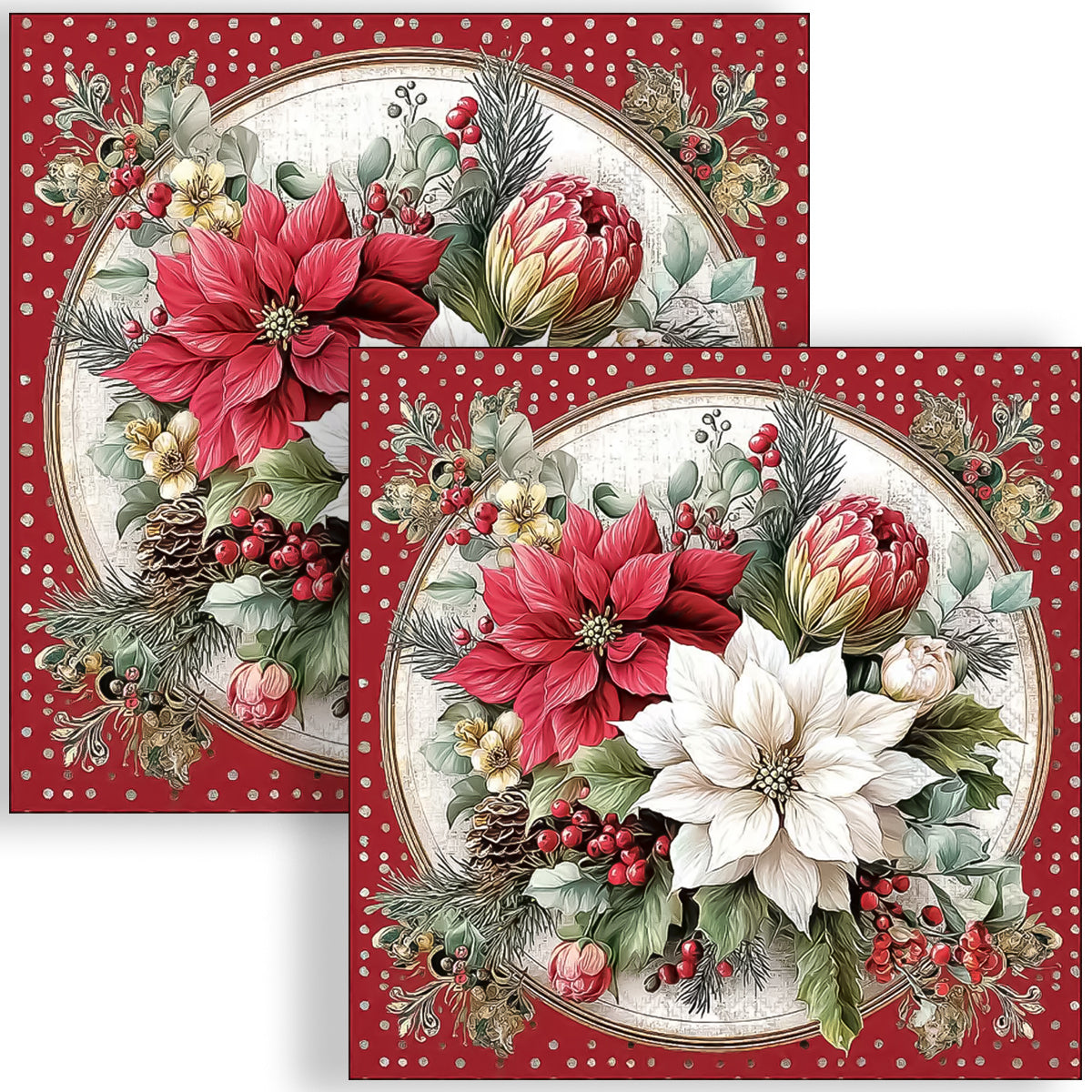 Guardanapo para Decoupage Ambiente 33x33cm com 2 Unidades - Natal Cenario Floral Vermelho