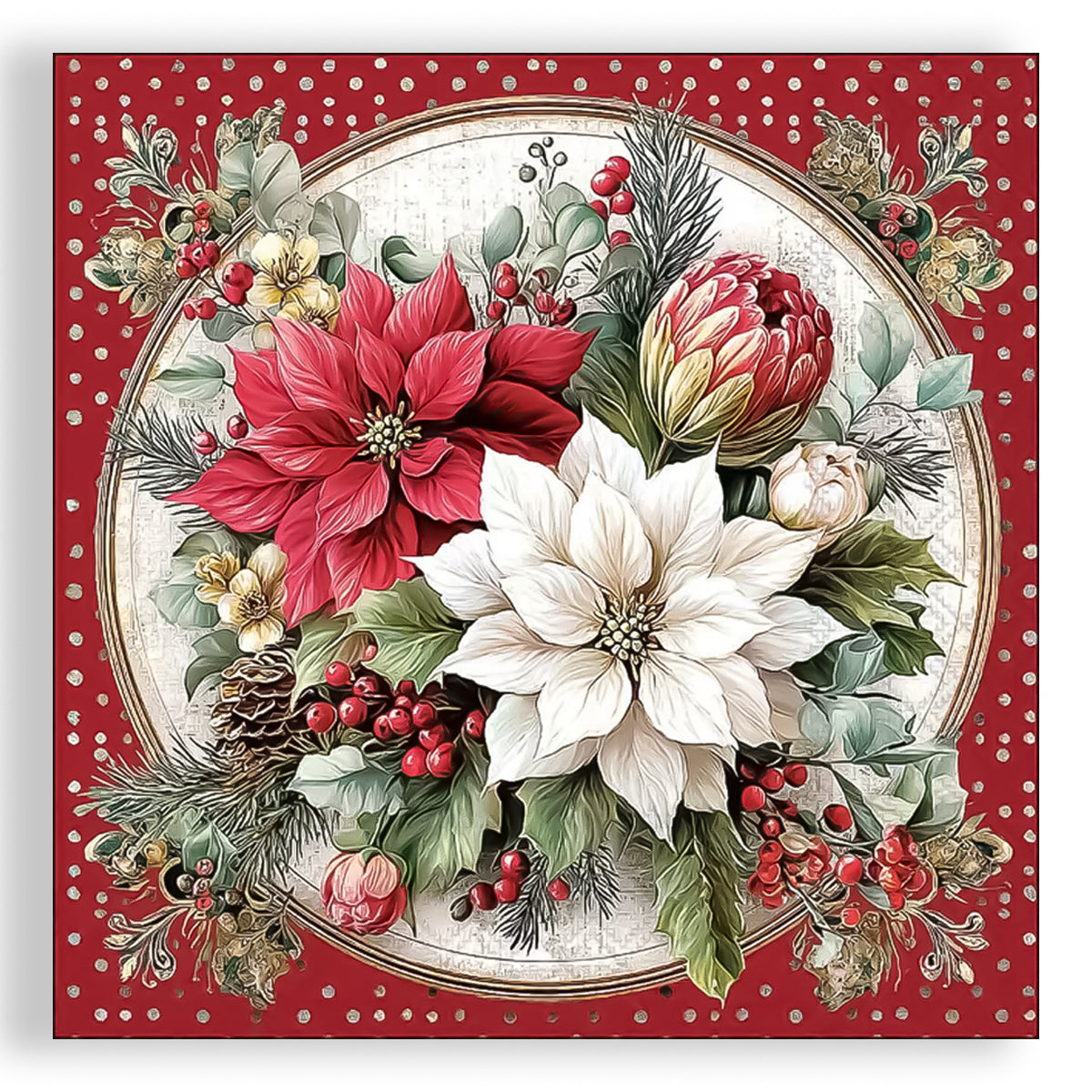 Guardanapo para Decoupage Ambiente 33x33cm com 20 Unidades - Natal Cenario Floral Vermelho