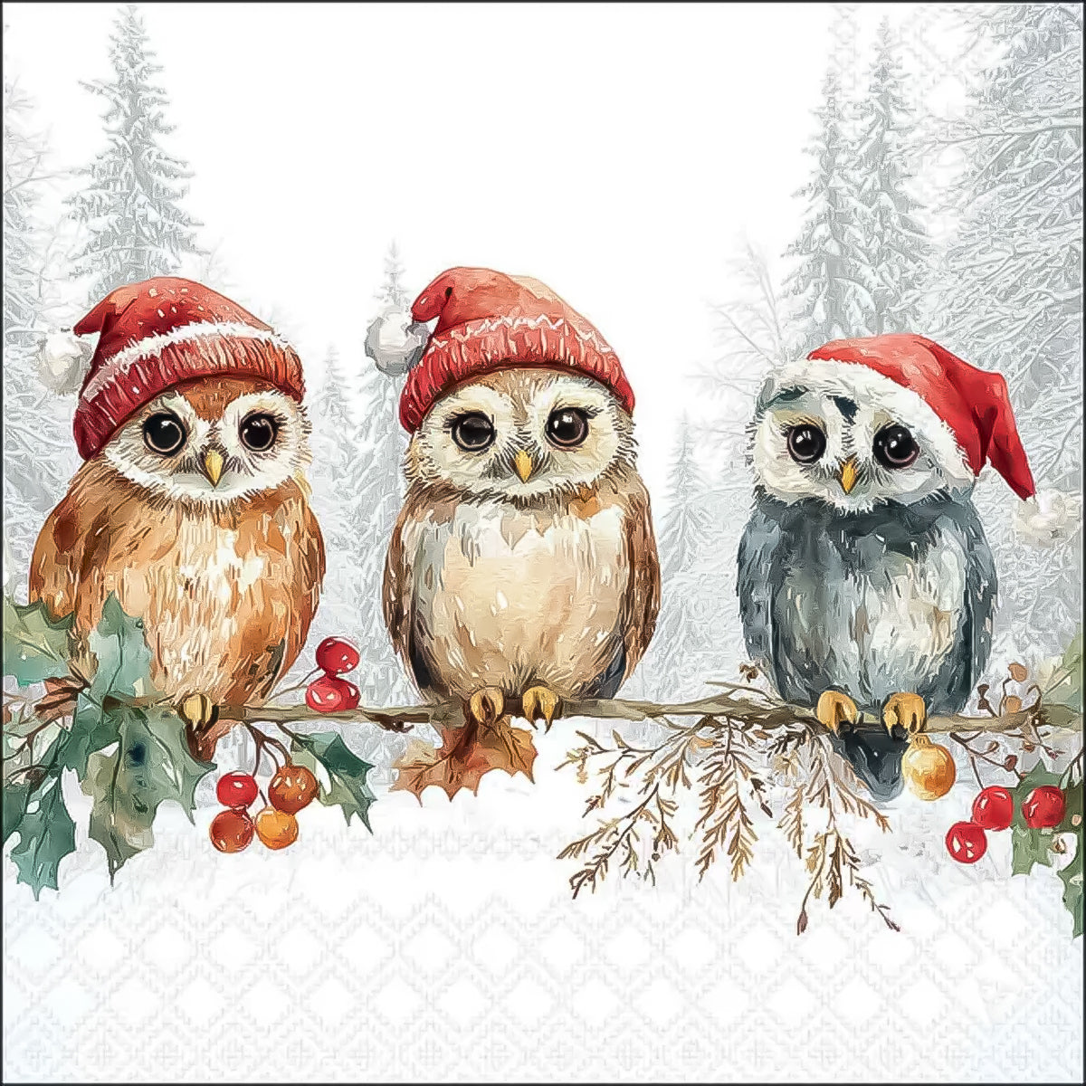 Guardanapo para Decoupage Ambiente 33x33cm com 2 Unidades - Natal Corujas Sabias