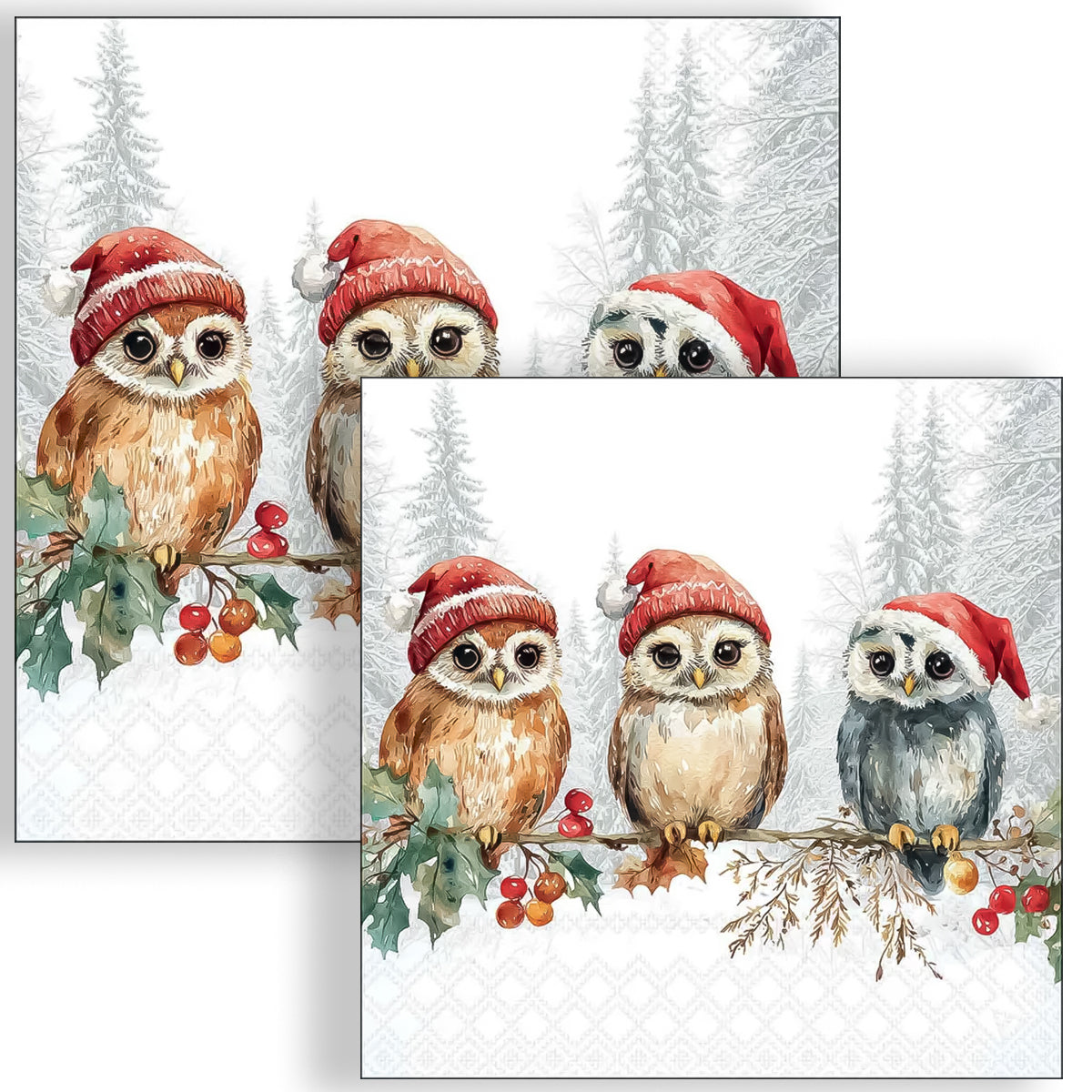 Guardanapo para Decoupage Ambiente 33x33cm com 20 Unidades - Natal Corujas Sabias