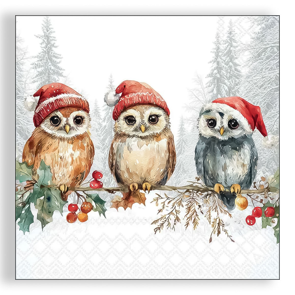 Guardanapo para Decoupage Ambiente 33x33cm com 20 Unidades - Natal Corujas Sabias