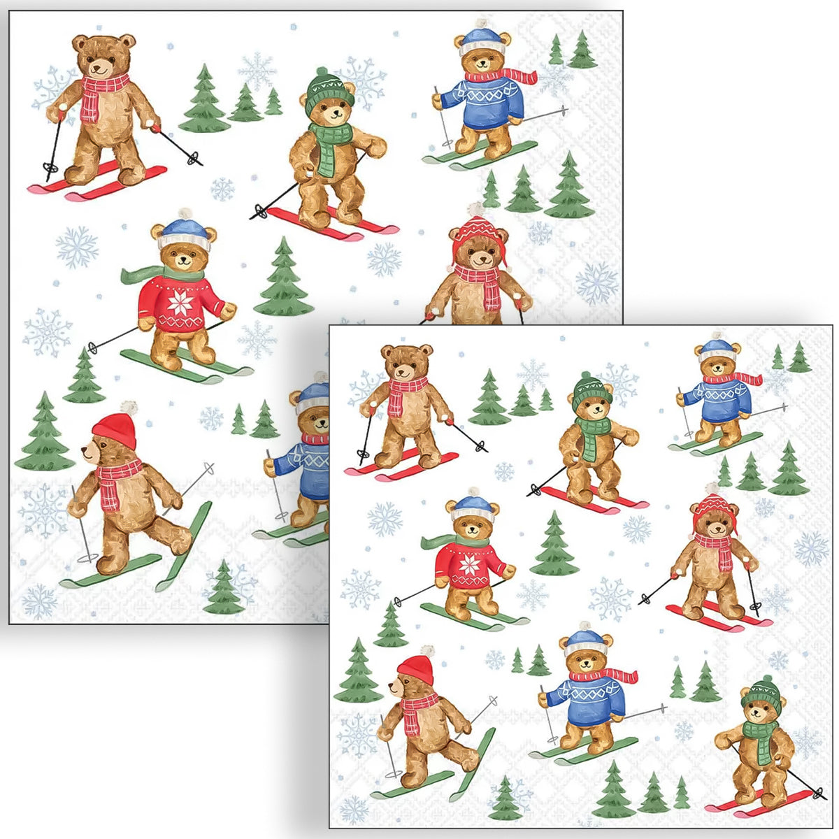 Guardanapo para Decoupage Ambiente 33x33cm com 20 Unidades - Natal Ursos Esquiadores