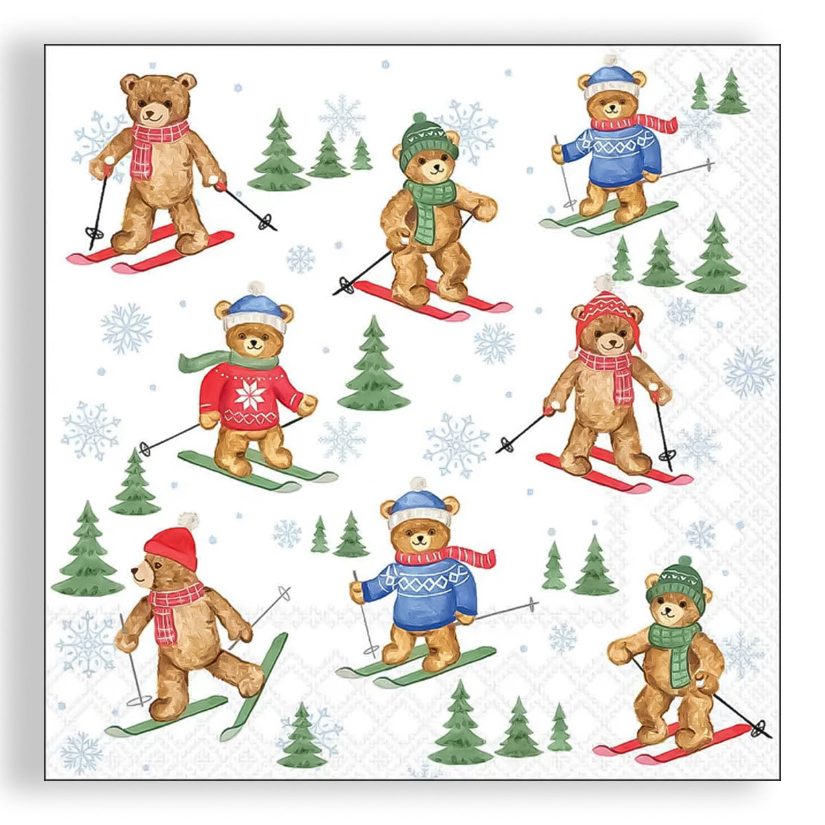 Guardanapo para Decoupage Ambiente 33x33cm com 2 Unidades - Natal Ursos Esquiadores