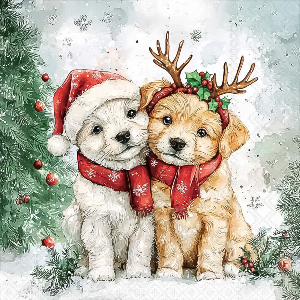 Guardanapo para Decoupage Ambiente 33x33cm com 20 Unidades - Dois Caes de Natal