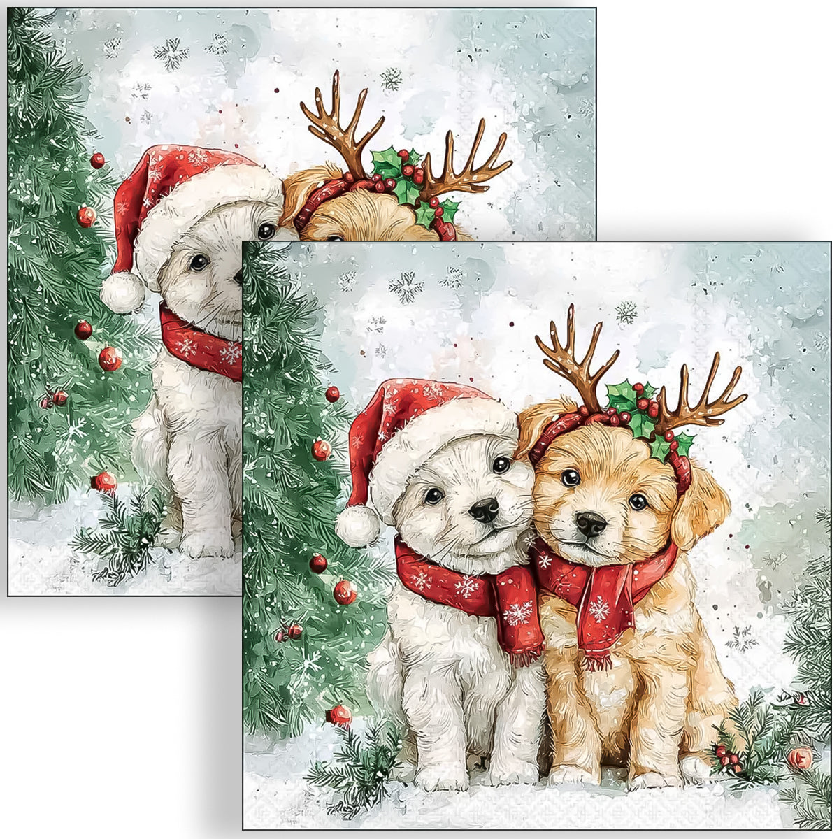 Guardanapo para Decoupage Ambiente 33x33cm com 20 Unidades - Dois Caes de Natal
