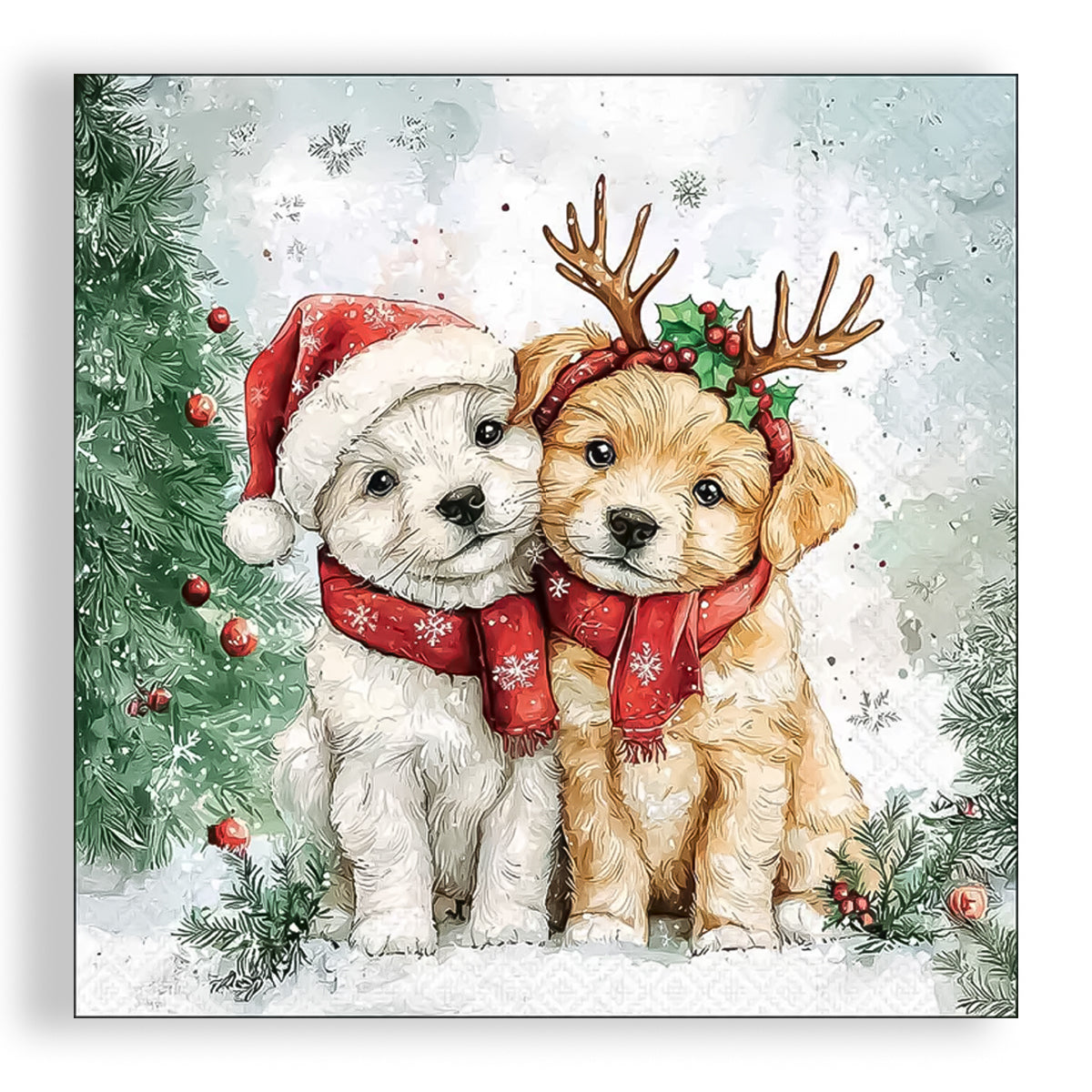 Guardanapo para Decoupage Ambiente 33x33cm com 20 Unidades - Dois Caes de Natal