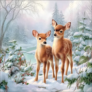 Guardanapo para Decoupage Ambiente 33x33cm com 2 Unidades - Natal Casal de Cervos no Bosque de Inverno