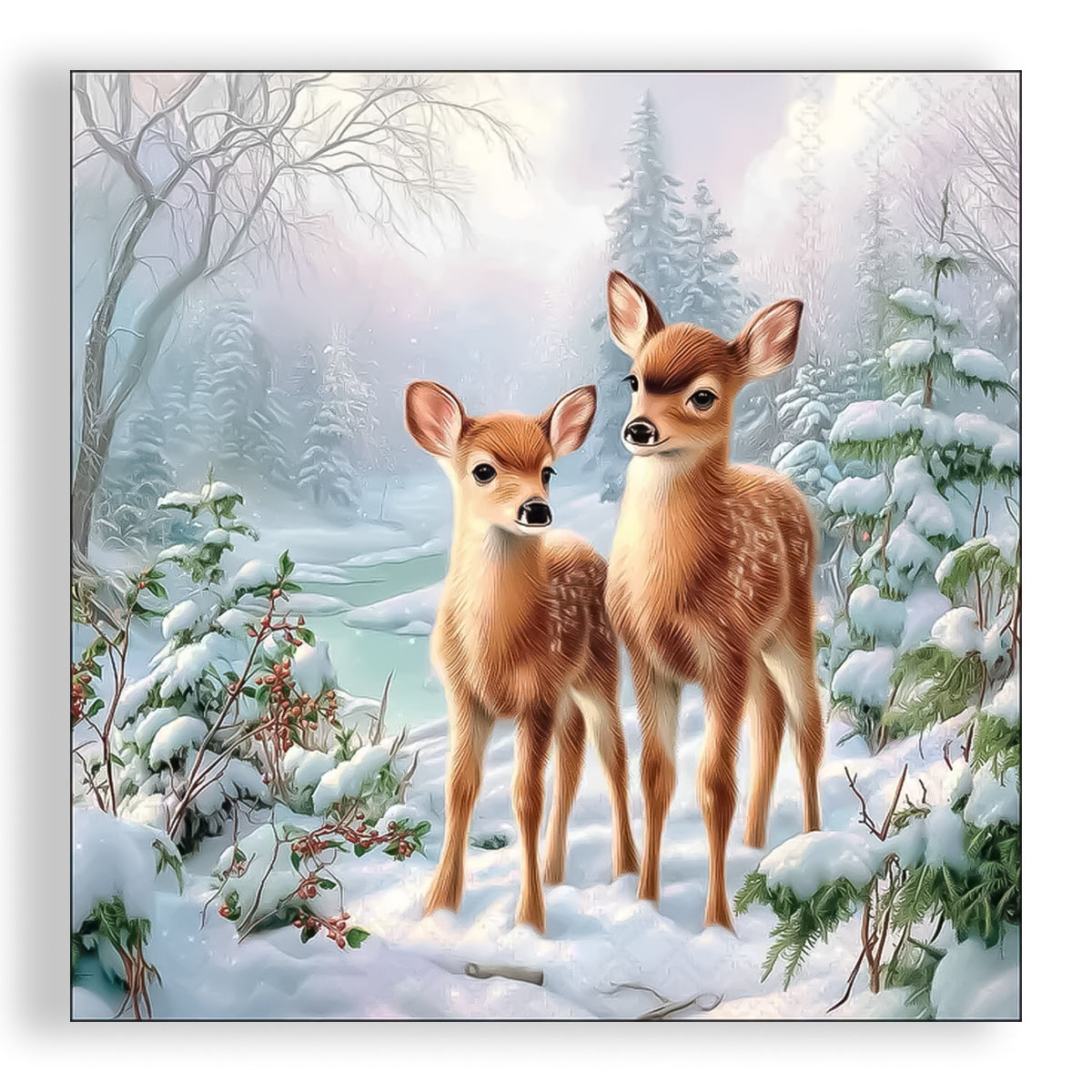 Guardanapo para Decoupage Ambiente 33x33cm com 20 Unidades - Natal Casal de Cervos no Bosque de Inverno