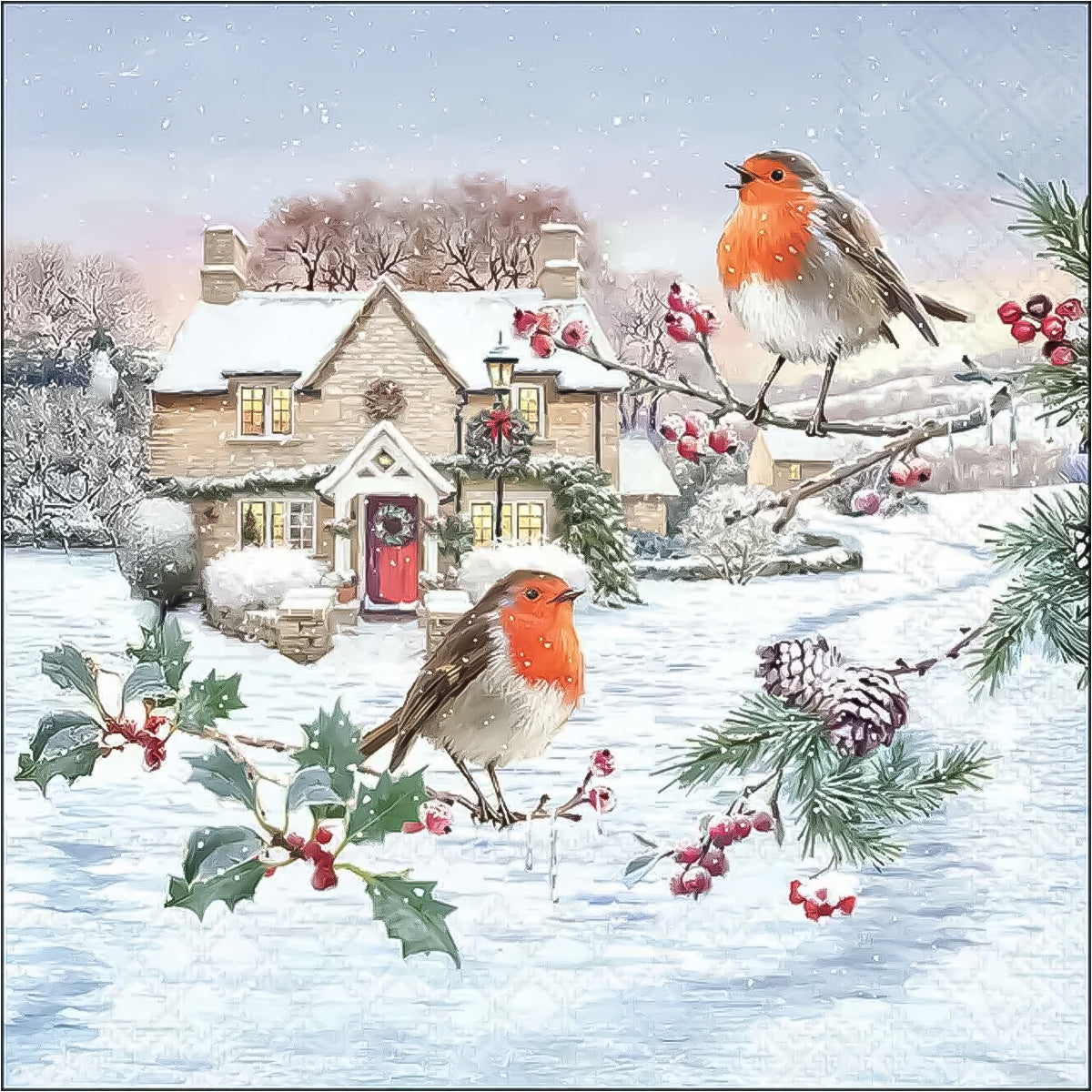 Guardanapo para Decoupage Ambiente 33x33cm com 20 Unidades - Natal Vila dos Passaros 