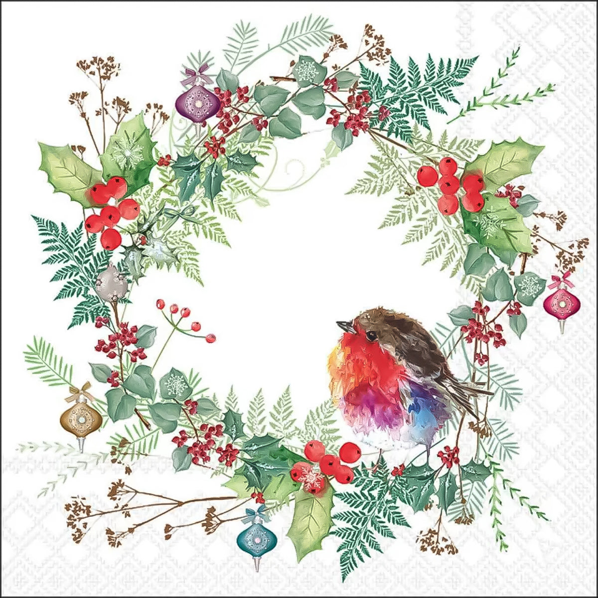 Guardanapo para Decoupage Ambiente 33x33cm com 20 Unidades - Natal Guirlanda do Pintassilgo Branca
