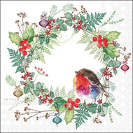 Guardanapo para Decoupage Ambiente 33x33cm com 2 Unidades - Natal Guirlanda do Pintassilgo Branca