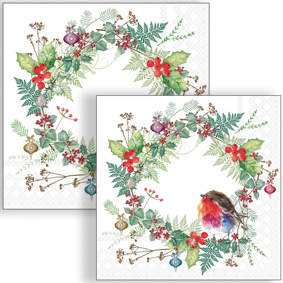 Guardanapo para Decoupage Ambiente 33x33cm com 2 Unidades - Natal Guirlanda do Pintassilgo Branca