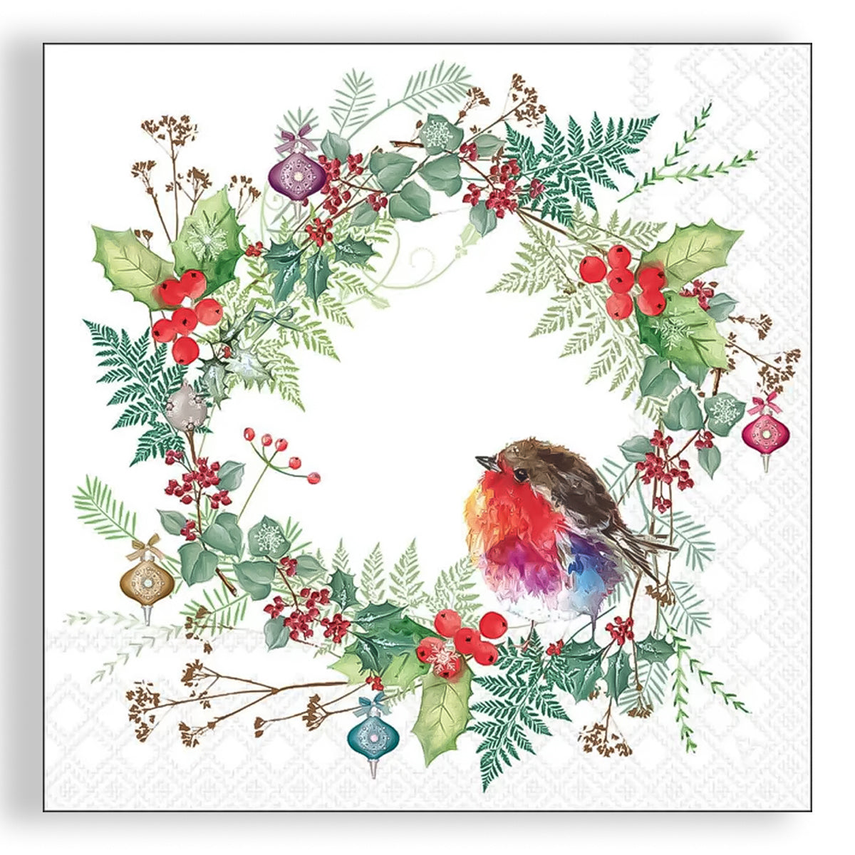 Guardanapo para Decoupage Ambiente 33x33cm com 2 Unidades - Natal Guirlanda do Pintassilgo Branca