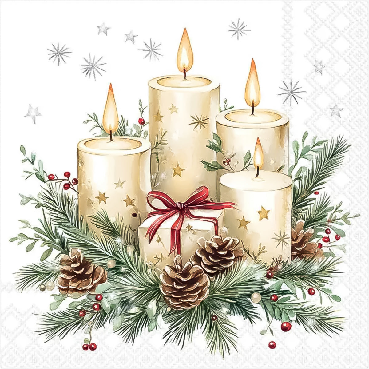 Guardanapo para Decoupage Ambiente 33x33cm com 20 Unidades - Natal Velas e Presente Branco