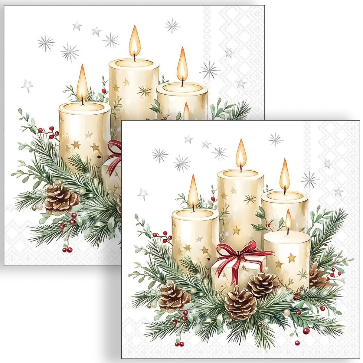Guardanapo para Decoupage Ambiente 33x33cm com 20 Unidades - Natal Velas e Presente Branco