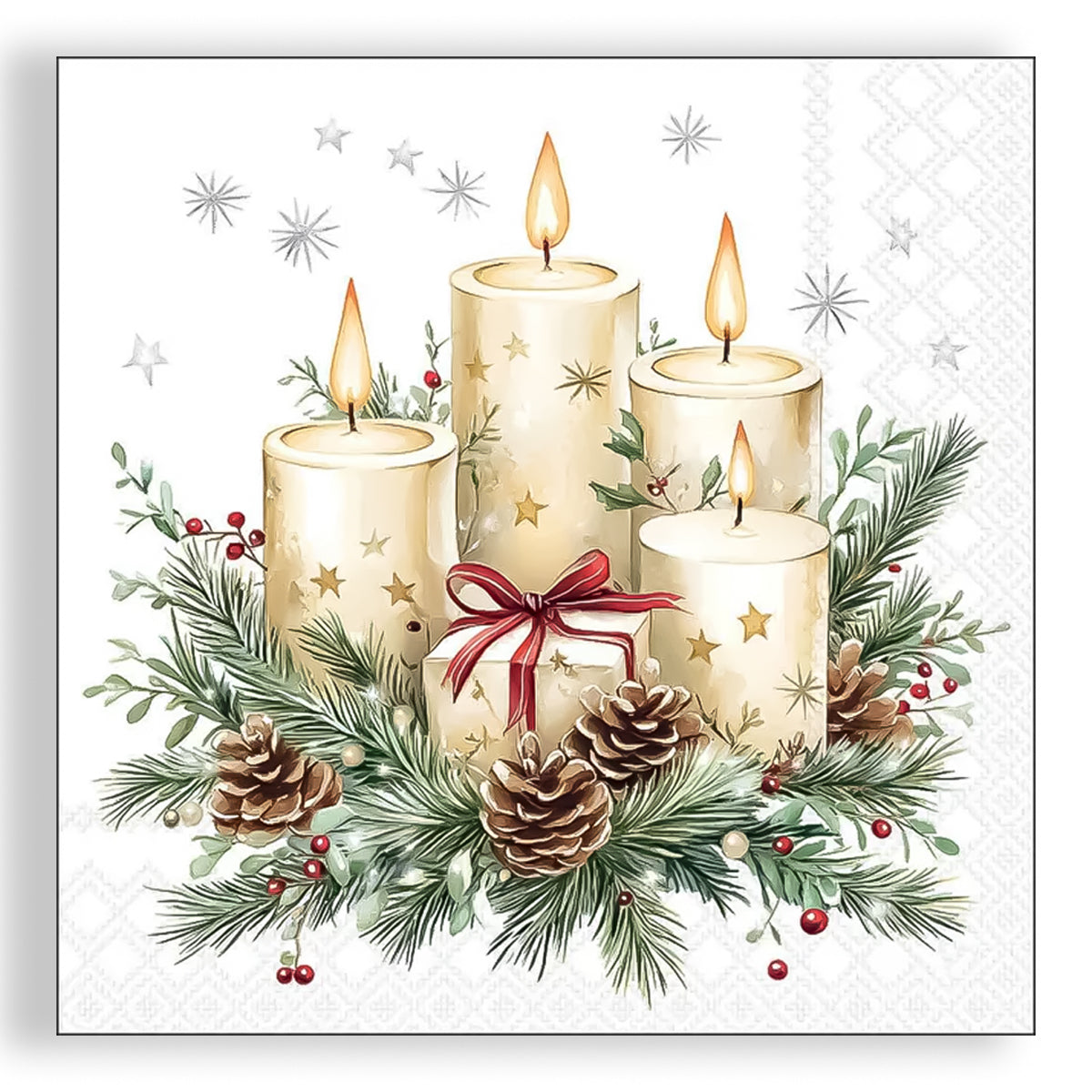 Guardanapo para Decoupage Ambiente 33x33cm com 2 Unidades - Natal Velas e Presente Branco