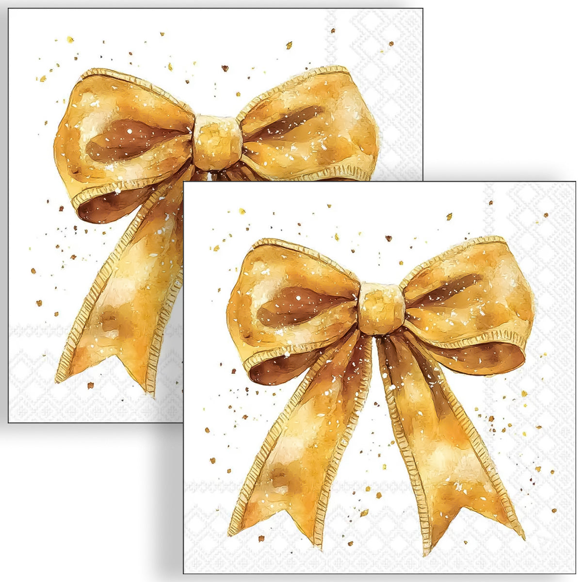 Guardanapo para Decoupage Ambiente 33x33cm com 2 Unidades - Natal Laço Elegante Ouro/branco 