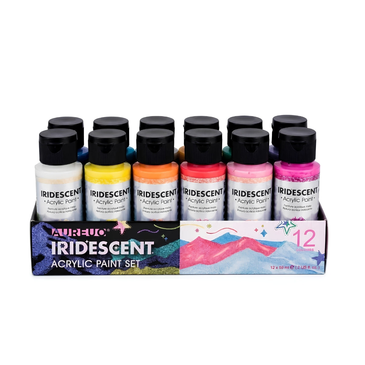 Estojo de Tinta Acrílica Iridescente Aureuo 59ml com 12 Cores - Phoenix