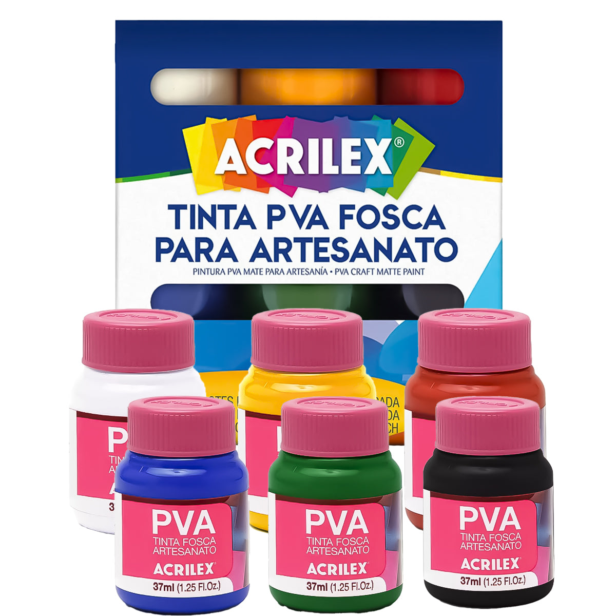Estojo Tinta Pva Fosca Acrilex Art Teen 37ml com 6 Cores