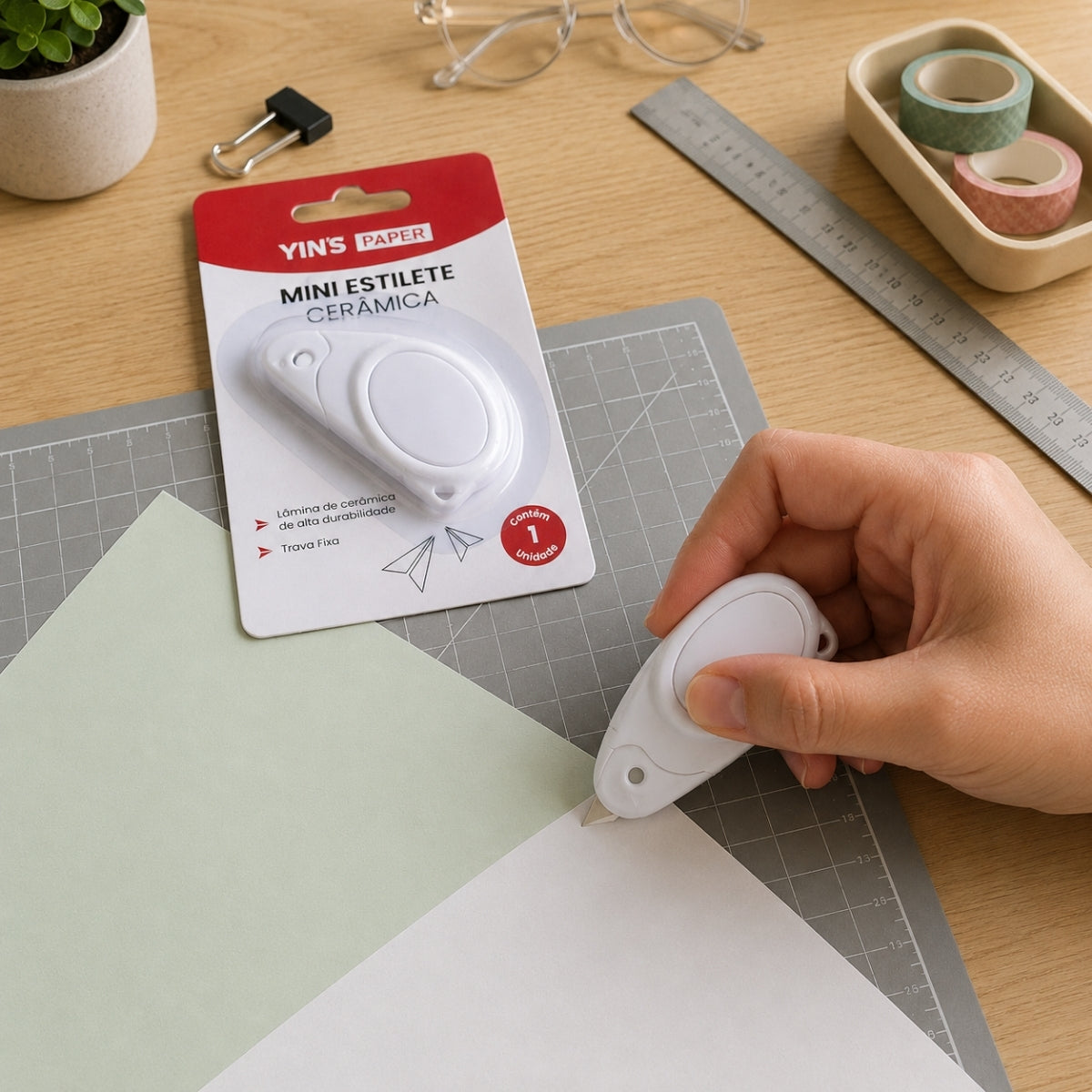 Mini Estilete Yins Paper com Lamina de Ceramica com 01 Unid - Branco