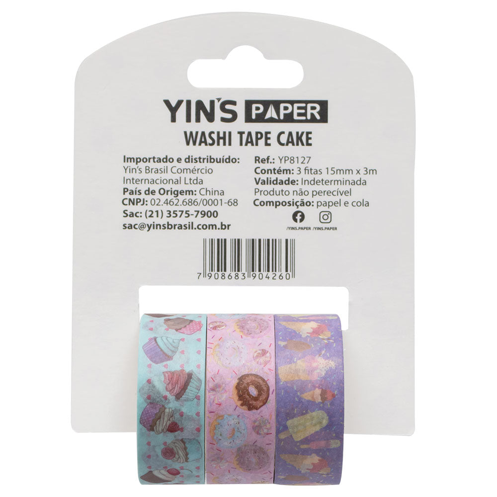 Fita Adesiva Decorativa Yins Paper 15mmx3m com 03 Unid - Cake